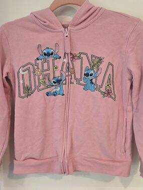 Disney Stitch Pink Zip Up Hoodie Girls Size 10/12 Graphic Cute Y2K